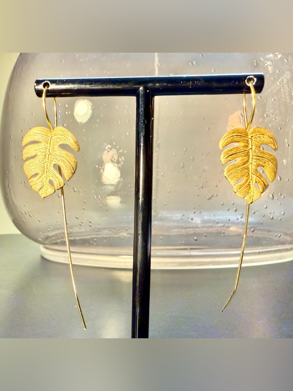 Minimalist 925 Sterling Silver Gold Plated Leaf Drop Earrings